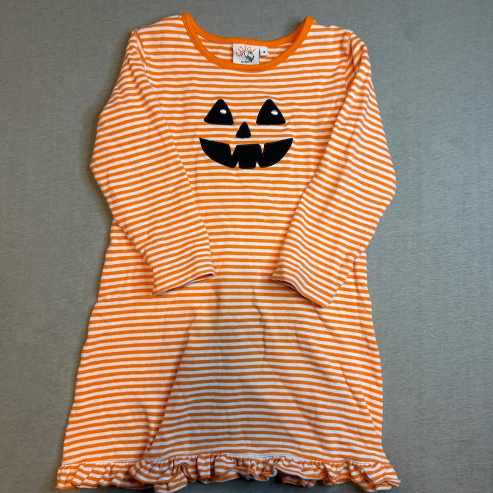 Luigi Kids Girls Orange White Striped Jack-O-Lantern Halloween Dress Size 4